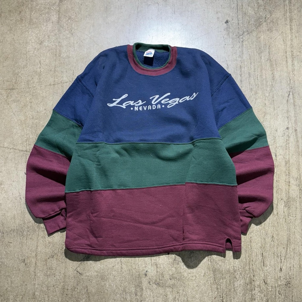 Vintage Jerzees Las Vegas Sweatshirt Mens Large Colorblock Crewneck USA 90s